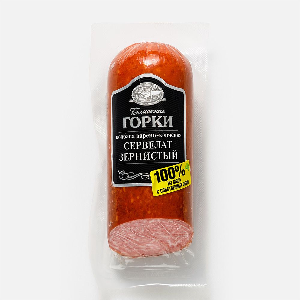 Изображение товара Варёно-копчёный сервелат Ближние горки, Зернистый, 330 г