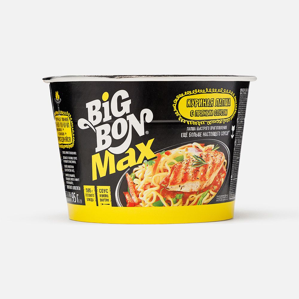 Изображение товара Лапша Big Bon, с курицей, с пряным соусом, быстрого приготовления, 95 г