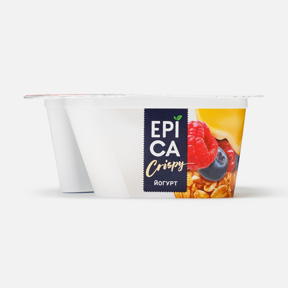 Изображение товара Йогурт Epica crispy с овсяными хлопьями, с мёдом, корицей, клюквой, черникой, малиной, 6,5%, 138 г