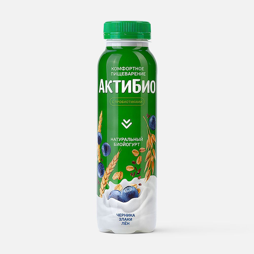 Изображение товара Йогурт питьевой АктиБио с черникой, злаками и льном, 1,6%, 260 г