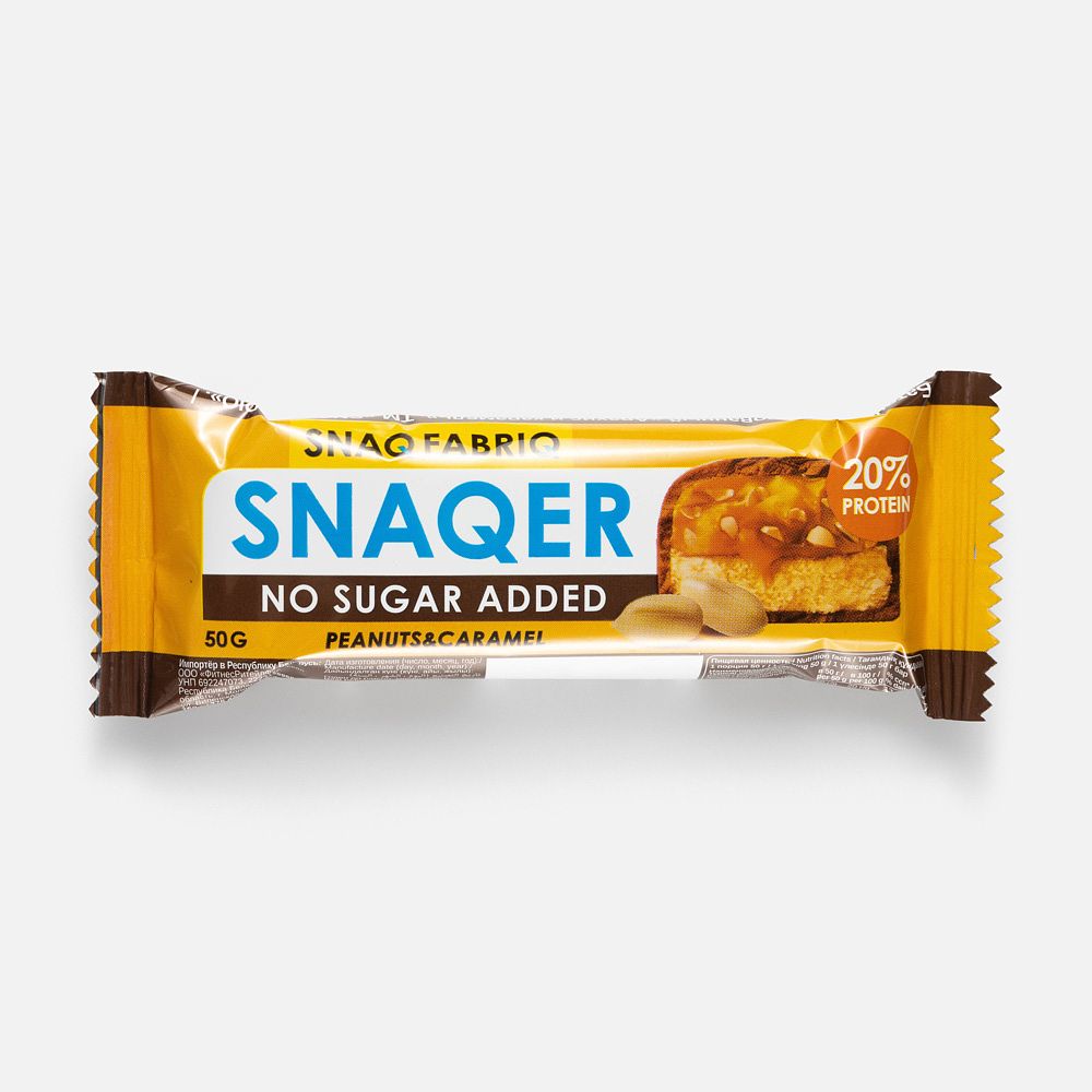 Изображение товара Батончик Snaq Fabriq Snaqer, 20% протеина, без сахара, арахис и карамель, в глазури, 50 г