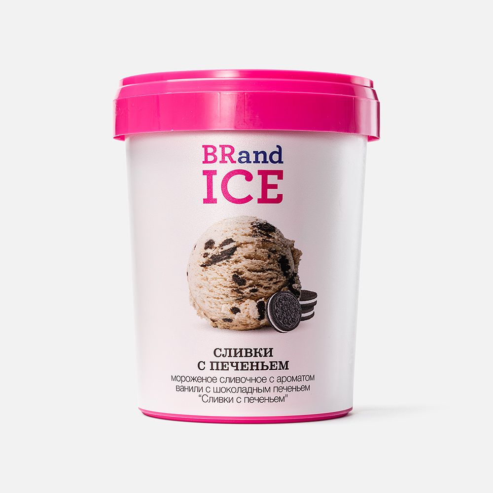 Изображение товара Мороженое BrandIce, сливки с печеньем, в ведёрке, 600 г