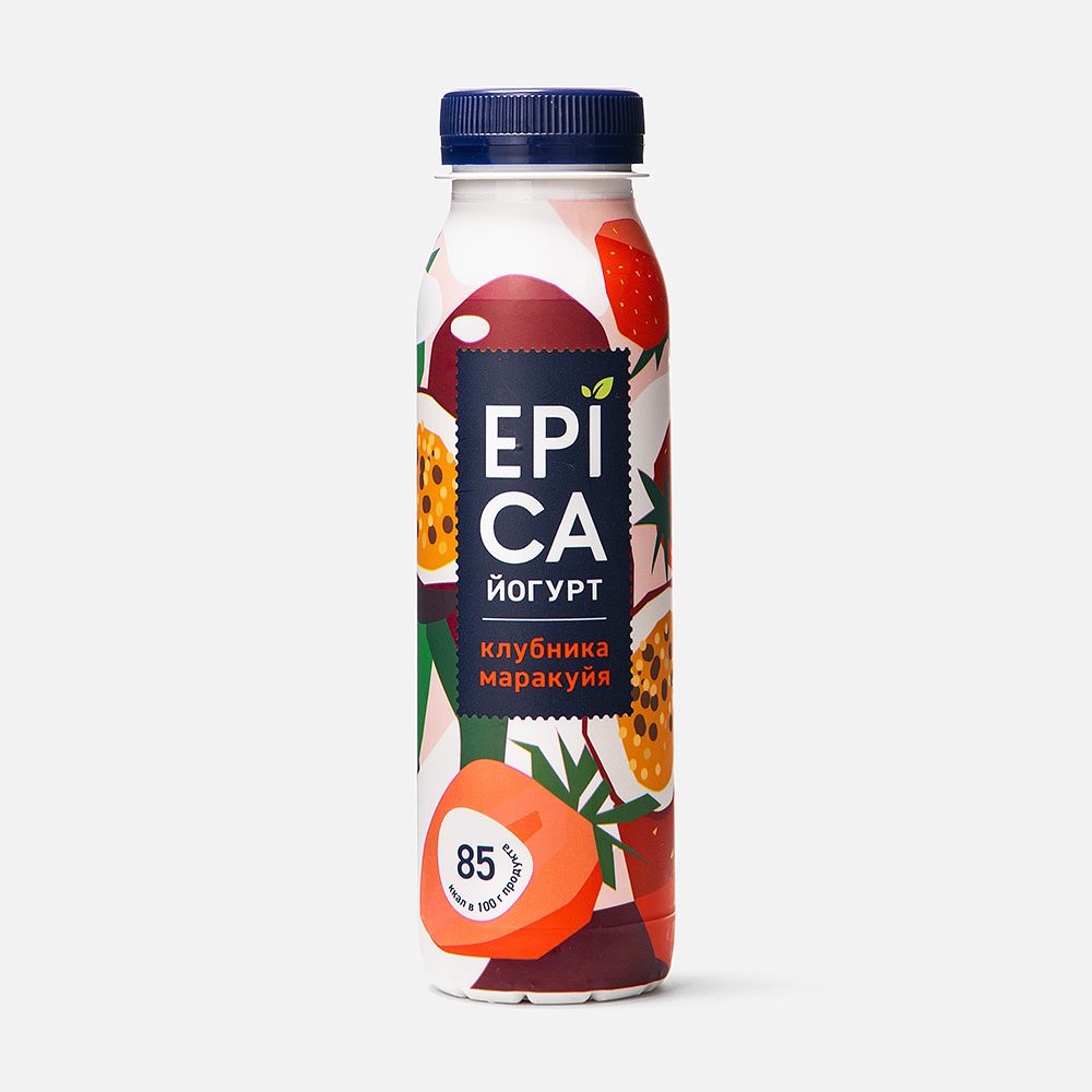 Изображение товара Питьевой йогурт Epica, 2,9%, с клубникой и маракуйей, 260 г