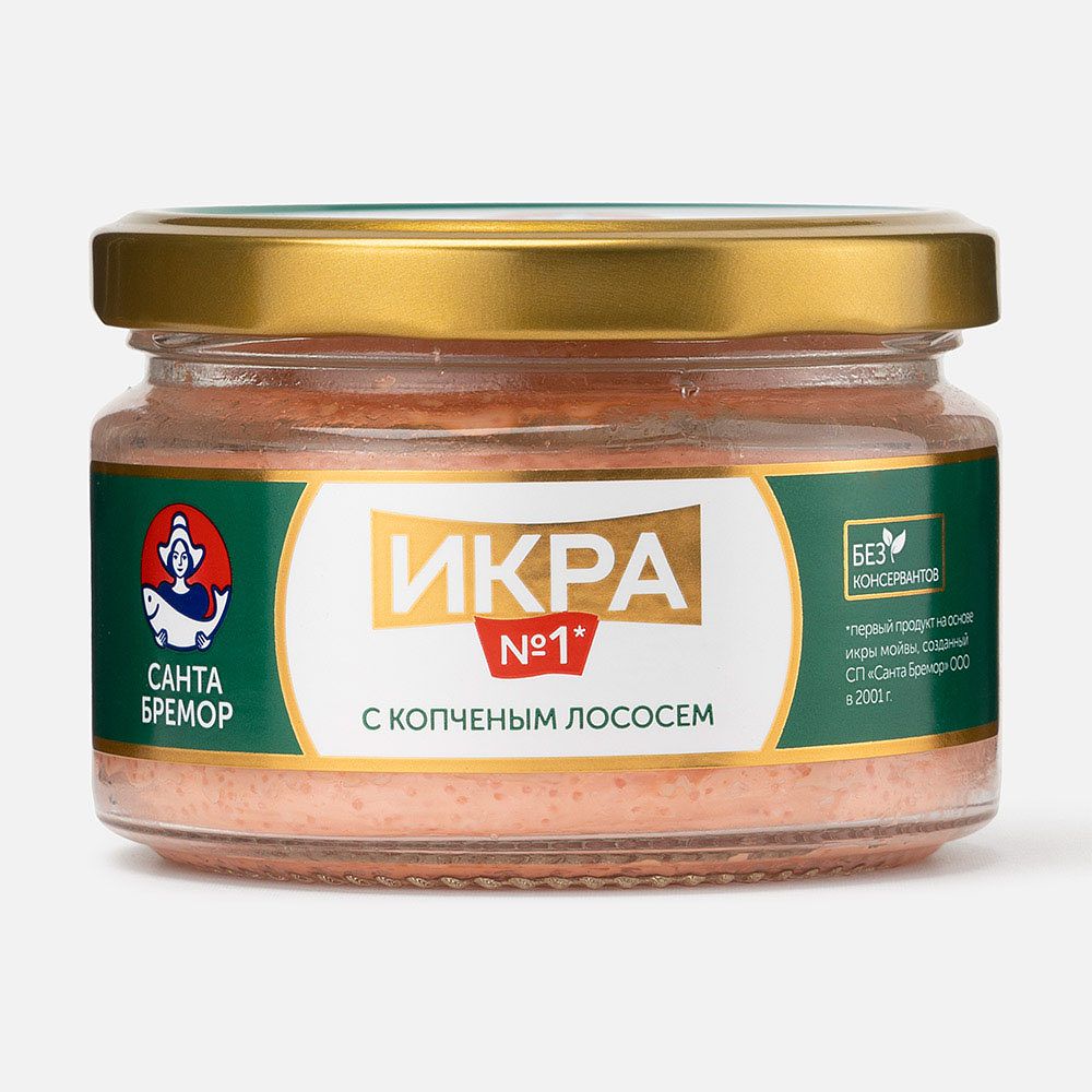 Изображение товара Икра мойвы Санта Бремор, деликатесная, с копчёным лососем, 180 г