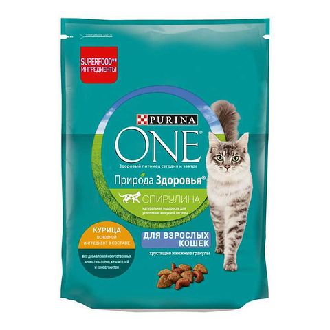 Изображение товара Корм Purina One для взрослых кошек, природа здоровья, сухой, с курицей, 180 г