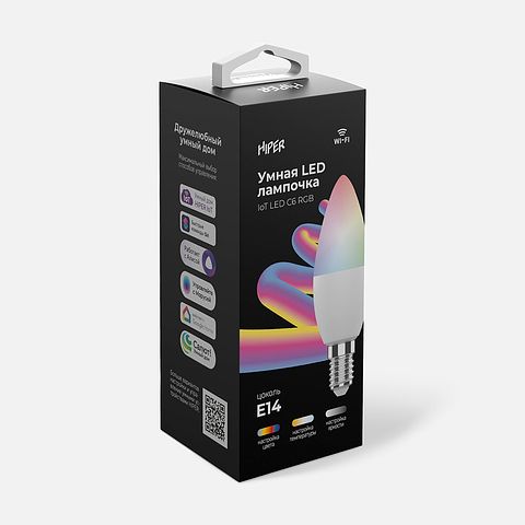 Изображение товара Умная лампочка Hiper Iot, LED C6 RGB