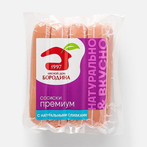Изображение товара Сосиски МД Бородина, Премиум, с натуральными сливками, 480 г