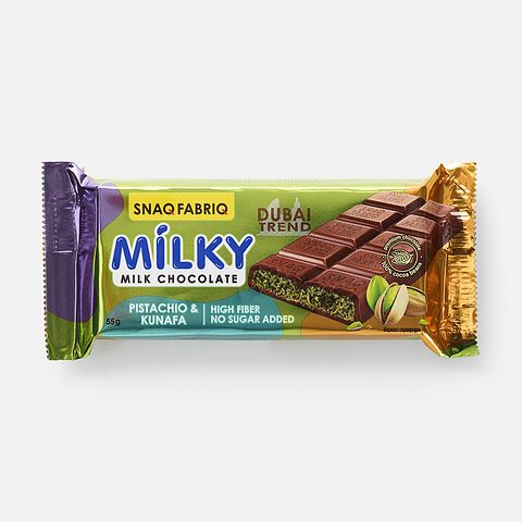 Изображение товара Молочный шоколад Snaq Fabriq Milky, без сахара, с фисташковой пастой и хрустящим тестом, 55 г