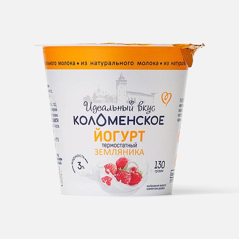 Изображение товара Йогурт Коломенское, 3%, термостатный, земляника, 130 г