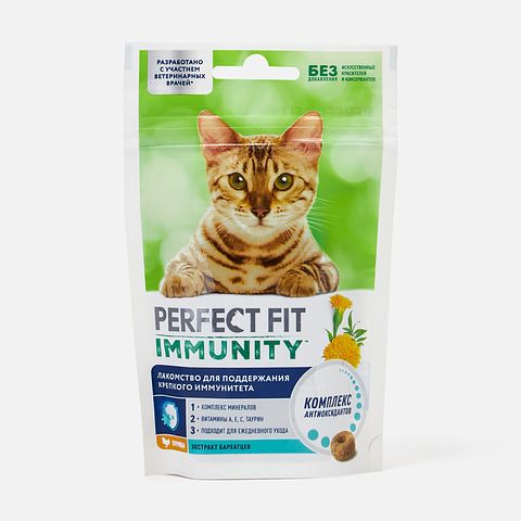 Изображение товара Лакомство для кошек Perfect Fit, с курицей и экстрактом бархатцев, 50 г