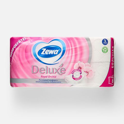 Изображение товара Туалетная бумага Zewa Deluxe, 3 слоя, Орхидея, 8 рулонов