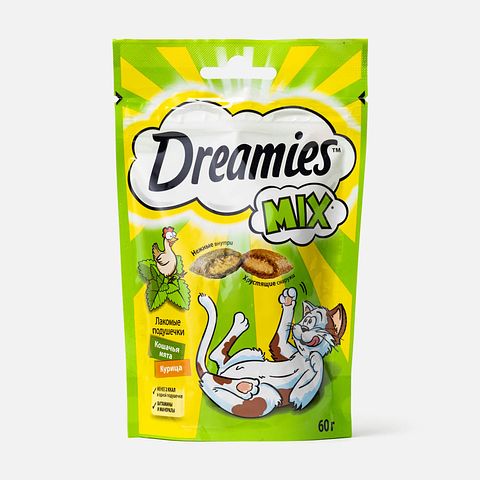 Изображение товара Лакомство Dreamies для кошек, с курицей и кошачьей мятой, 60 г