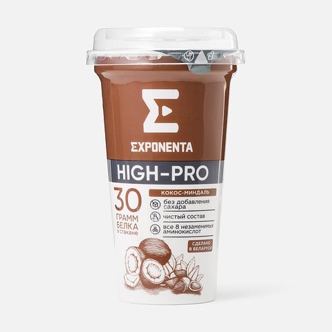 Изображение товара Кисломолочный напиток Exponenta High-Pro, обезжиренный, кокос и миндаль, 250 г