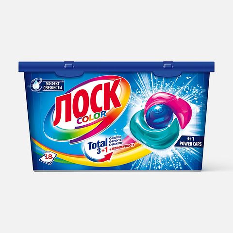 Изображение товара Капсулы для стирки Лоск, 3+1 Power Caps Color, 18 шт.