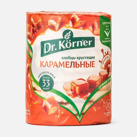 Изображение товара Хлебцы Dr. Körner, хрустящие, кукурузно-рисовые, карамельные, 90 г