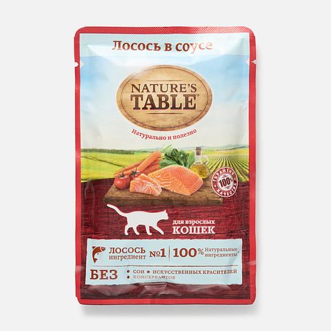 Изображение товара Влажный корм Nature's Table, для взрослых кошек, с лососем, в соусе, 85 г