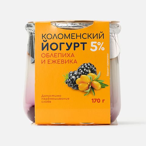 Изображение товара Йогурт Коломенский, 5%, облепиха и ежевика, 170 г