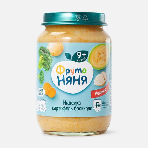 Изображение товара Пюре ФрутоНяня, индейка, картофель, брокколи, с 9 месяцев, 190 г