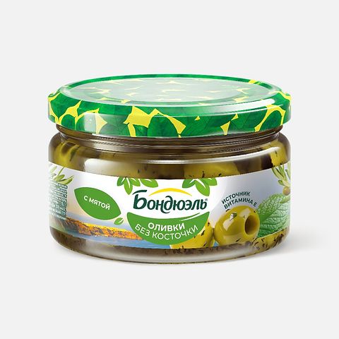 Изображение товара Оливки Бондюэль, без косточки, с мятой, 200 г