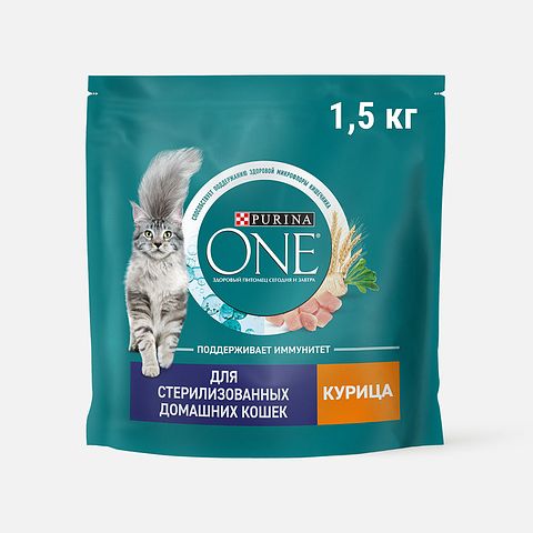 Изображение товара Сухой корм Purina One, для стерилизованных кошек, с курицей и цельными злаками, 1,5 кг