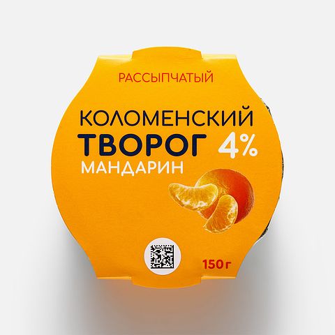 Изображение товара Творог Коломенское, 4%, рассыпчатый, мандарин, 150 г