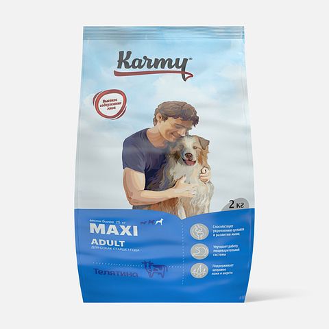 Изображение товара Корм сухой Karmy для собак Maxi Adult, для крупных пород, телятина, 2 кг, 1 шт.