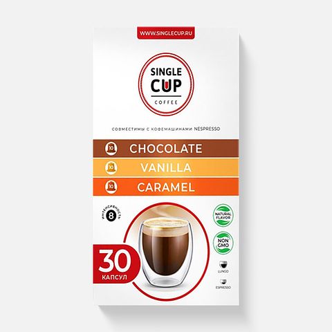 Изображение товара Набор кофе в капсулах Caramel, Vanilla, Chocolate, формата Nespresso (Неспрессо), 30 шт.
