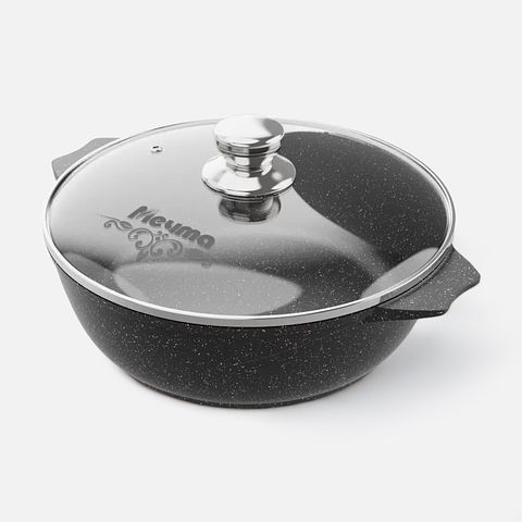 Изображение товара Жаровня с крышкой Мечта Гранит, 4 л, 28 см, антипригарное покрытие, чёрная