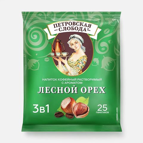 Изображение товара Напиток кофейный Петровская слобода 3в1 с ароматом лесного ореха, 25x18 г