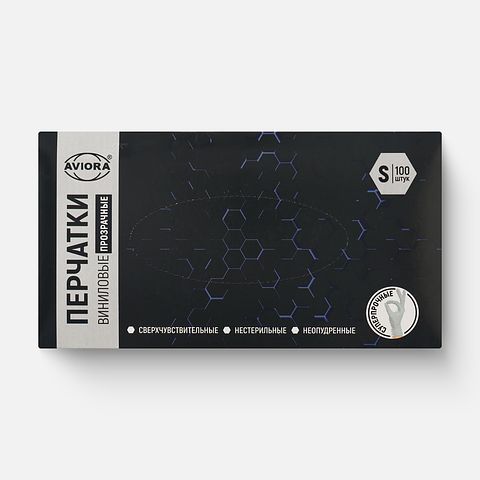 Изображение товара Перчатки Aviora, виниловые, неопудренные, размер S, 50 шт.