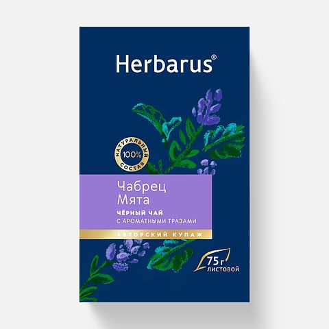 Изображение товара Чёрный чай Herbarus, чабрец, мята, листовой, 75 г