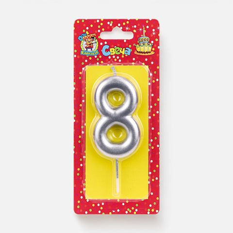 Изображение товара Свеча для торта Дон Карнавал Цифра 8, серебряная