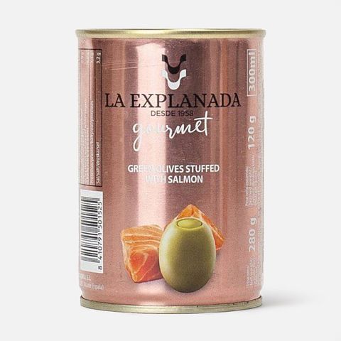 Изображение товара Из Испании: Зелёные оливки La Explanada, с лососем, 280 г
