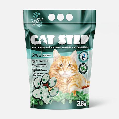 Изображение товара Наполнитель Cat Step Crystal Fresh Mint, впитывающий, силикагелевый, 3,8 л