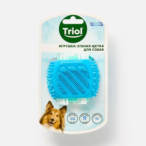Изображение товара Зубная щётка для собак Triol Куб, нескользящая ручка, голубой, 8 см