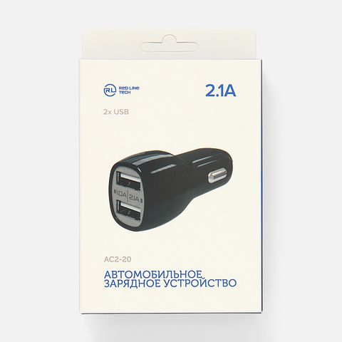 Изображение товара Автомобильное зарядное устройство Red Line, AC2-20, 2.4A, чёрное