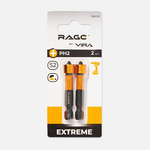 Изображение товара Биты Rage by Vira с магнитным ограничителем PH2 x 50 мм 2 шт. для ДСП гипсокартона 554133, 2 шт.