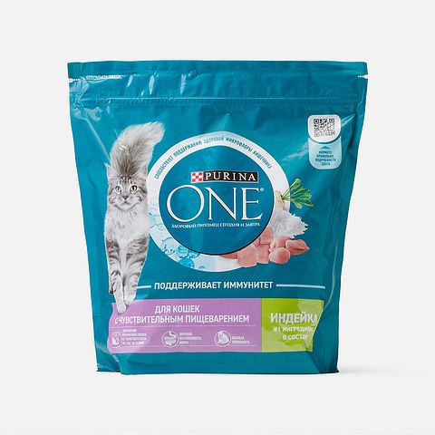Изображение товара Сухой корм Purina One, для взрослых кошек с чувствительным пищеварением, с индейкой и рисом, 1,5 кг