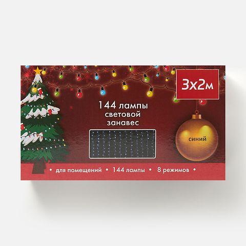 Изображение товара Гирлянда электрическая, световой занавес, 3x2 м, 144 лампы, синий, LS009