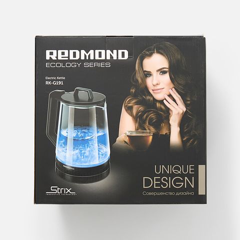 Изображение товара Чайник электрический Redmond Rk-G191 1.7 л прозрачный, чёрный, 1 шт.