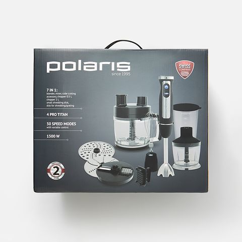 Изображение товара Блендер Polaris Phb 1589AL Cube погружной, с дисками для нарезки кубиками и слайсами, 1 шт.