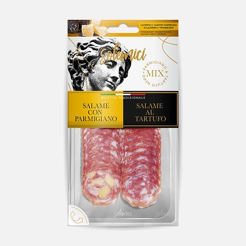 Изображение товара Сыровяленая салями Solemici, полусухая, с пармезаном, с трюфелем, нарезка, 70 г