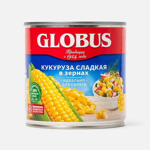 Изображение товара Кукуруза Globus, сладкая, в зёрнах, 340 г