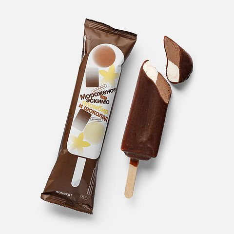Изображение товара Эскимо Самокат, двухслойный пломбир, ваниль и шоколад, в глазури, 80 г