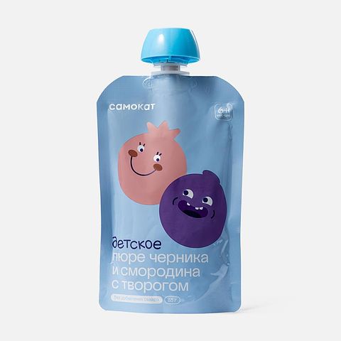 Изображение товара Из Беларуси: Пюре Самокат, с творогом, без сахара, черника и смородина, с 6 месяцев, 85 г