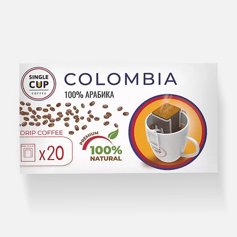 Изображение товара Натуральный жареный молотый кофе Single Cup Coffee, Colombia, в дрип-пакетах, 20 шт.