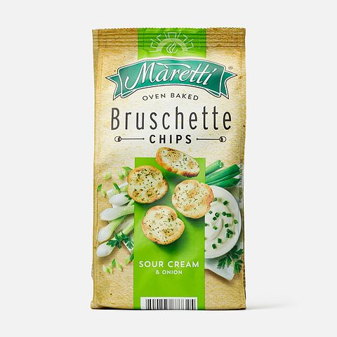 Изображение товара Из Болгарии: Хлебные сухарики Maretti Bruschette, печёные, сметана и лук, 70 г