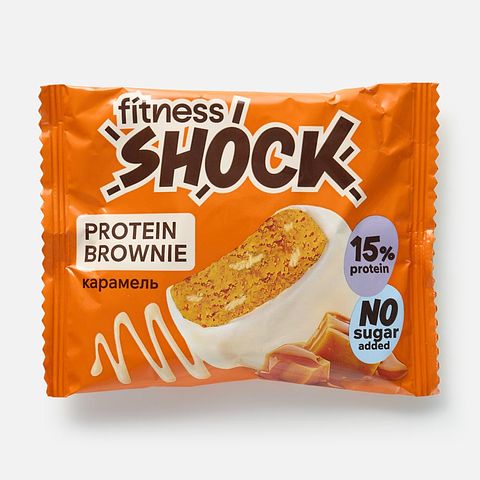 Изображение товара Сливочный брауни FitnesShock, 15% протеина, без сахара, со вкусом карамели, 50 г