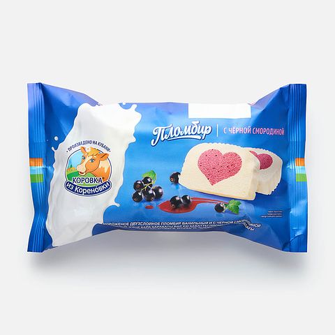 Изображение товара Ванильный пломбир Коровка из Кореновки, 15%, двухслойный, чёрная смородина, 200 г