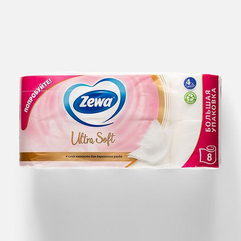 Изображение товара Туалетная бумага Zewa, Ultra Soft, 4 слоя, 8 рулонов